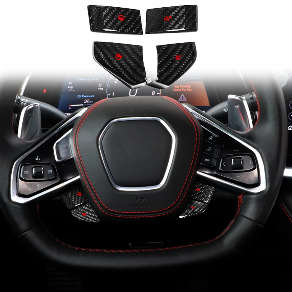 

1 Steering Wheel Button Sticker Car Decoration Car Styling Carbon Fiber For Chevrolet C8 2020-2022 Protective Accessory