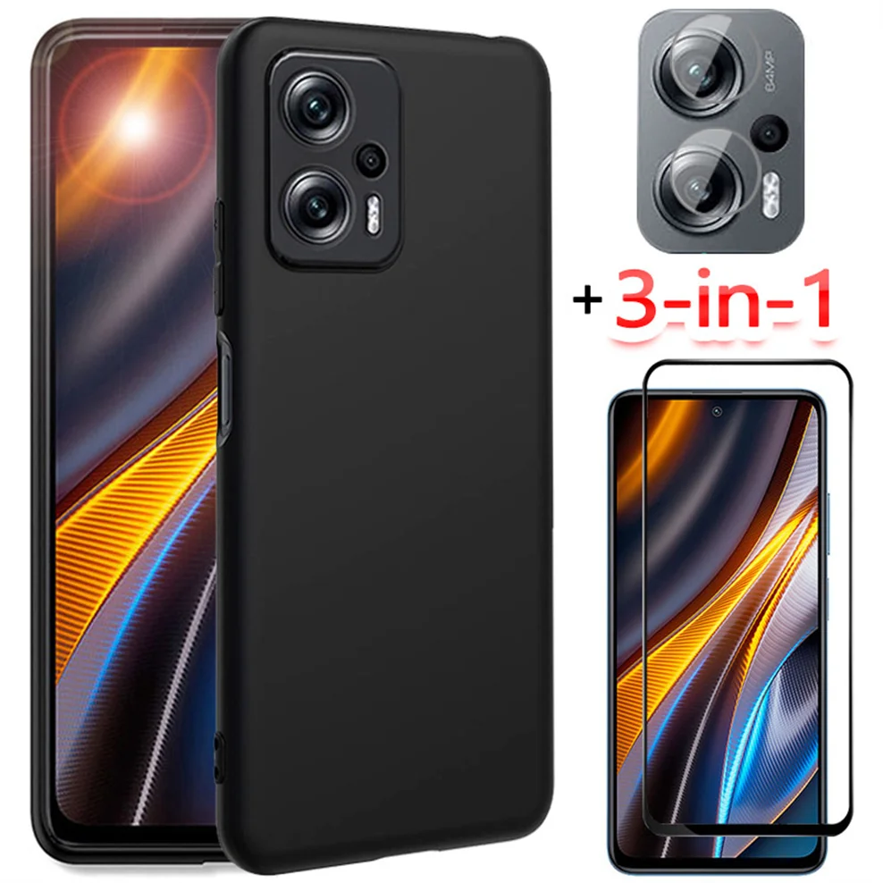 

3-in-1,tempered glass + tpu case for poco x 4 gt soft anti-shock phone cases poco f4 5g cover poco x4 pro xiaomi poco x4 gt case