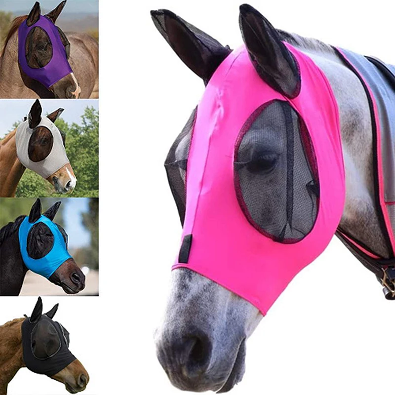 

Multicolor Horse Masks Anti-Flyworms Breathable Stretchy Knitted Mesh Anti Mosquito Protect Mask Riding Equestrian Equipment
