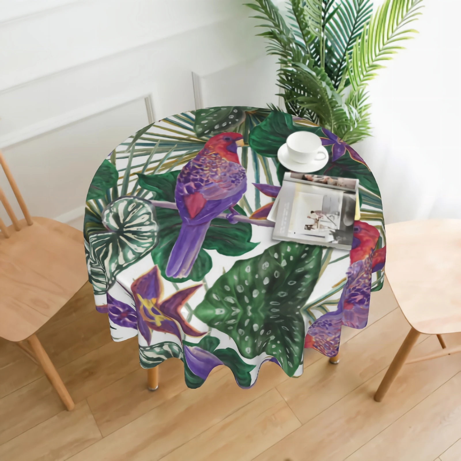 

Tropical Watercolor Bird Decorative 60" Round Polyester Tablecloth - Printed Pattern Washable Table Cloth Dinner