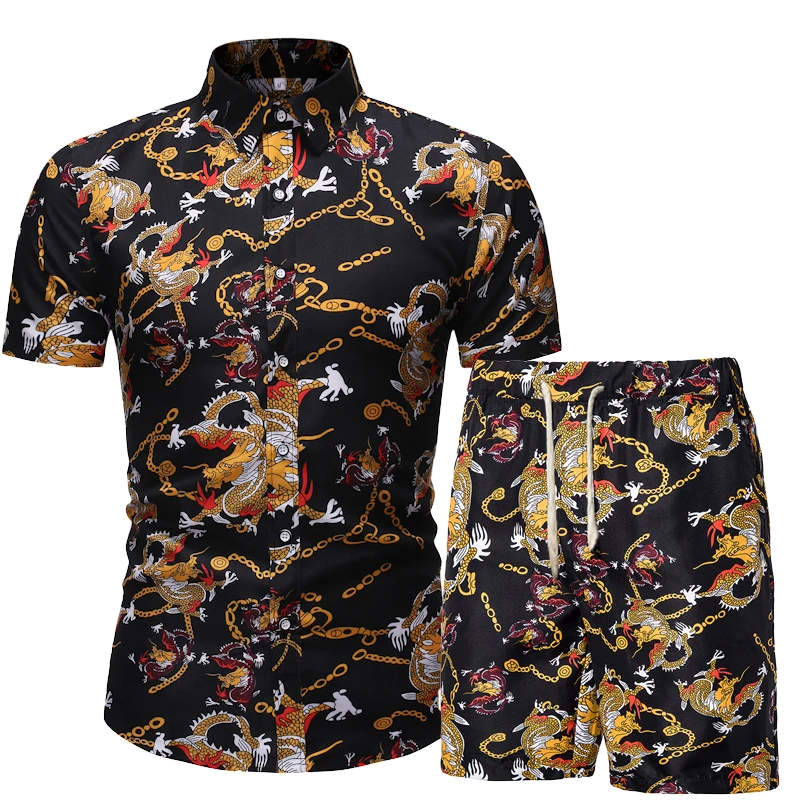 2022 Men Summer Large Size Shirt Set Fitness Outdoor Two-piece Suit Andhome Clothes Pajamas Comfy Loose Simple Beach Shirt Sets
