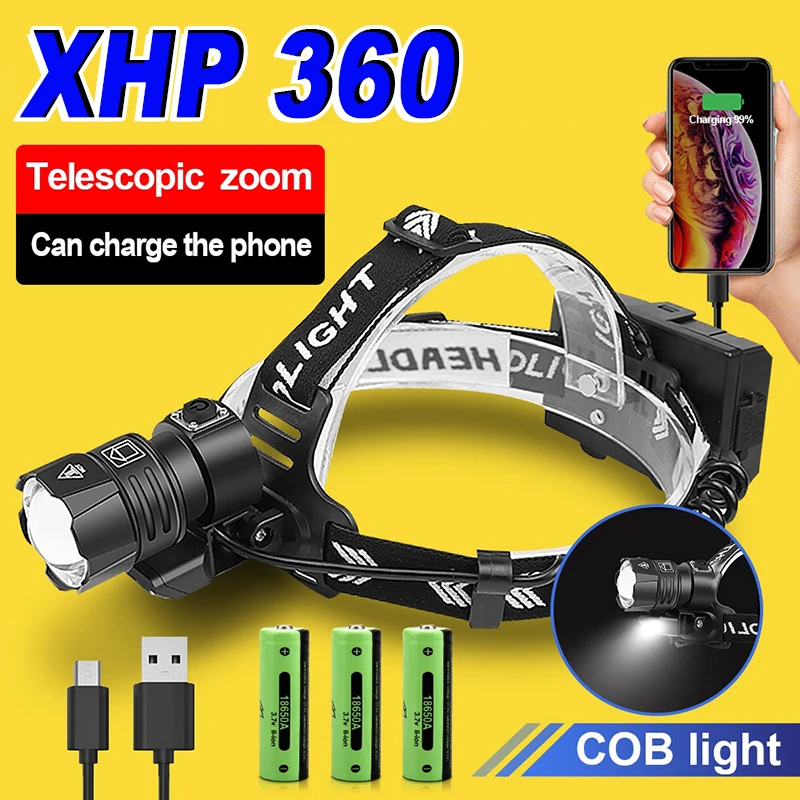 

XHP360 Мощный светодиодный налобный фонарь Аккумуляторная светодиодная фара 18650 Usb Фонарик XHP90 Кемпинг Рыбалка Налобный фонарь Свет