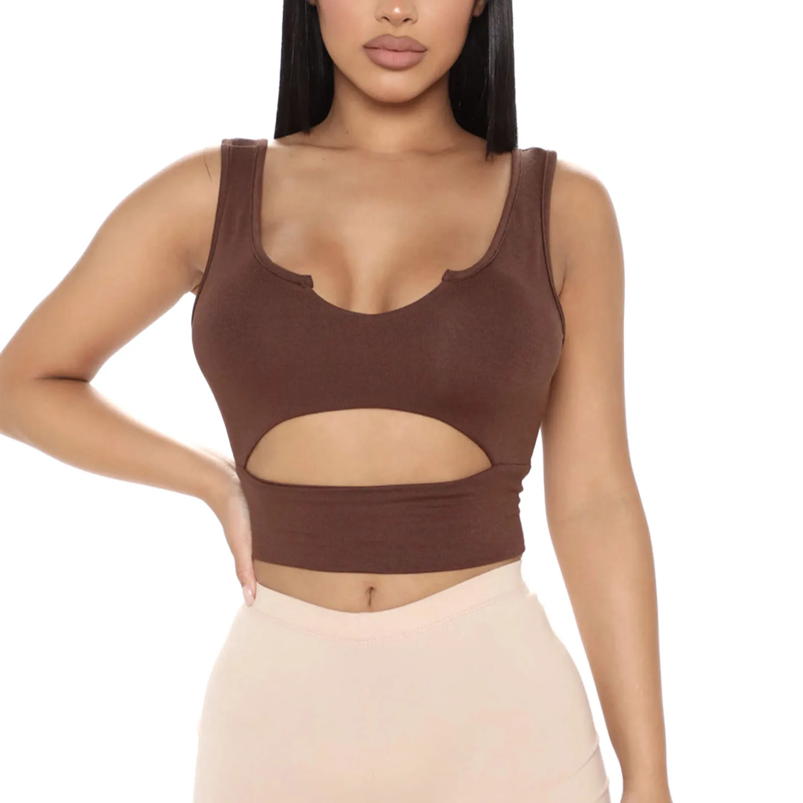 

Женские летние топы, однотонные ажурные укороченные топы без рукавов с U-образным вырезом, уличная одежда, Женская Повседневная Базовая май...