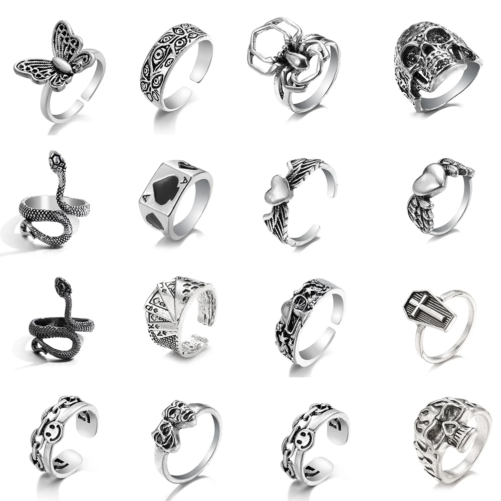 

FAMSHIN Ring For Women Girls Snake Smile Fashion Men Jewelry Vintage Ancient Silver Color Punk Gothic Adjustable Rings