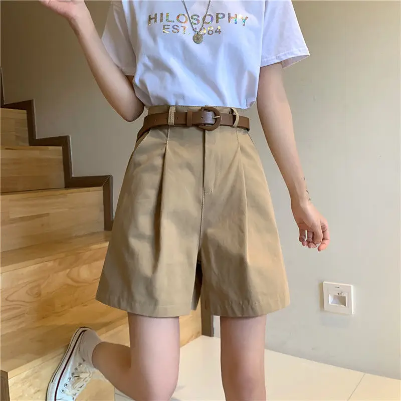 

Cotton Shorts Women's 2023 Summer Slimming New High Waist Loose Casual Overalls Slimming All-match Wide-leg Five-point Pants