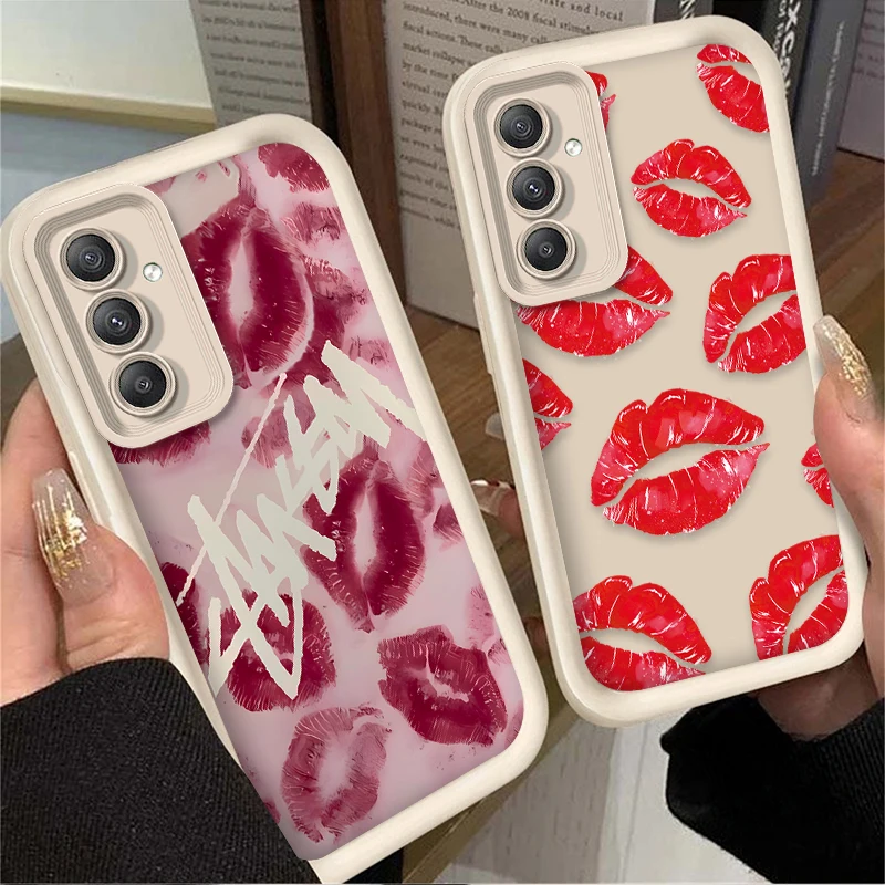 Sexy Red Lips Kiss Print Case for Samsung Galaxy A55 A35 A25 A15 A05 A05S A24 A13 A23 A12 A22 A32 A52 A52S A72 A11 Soft Cover