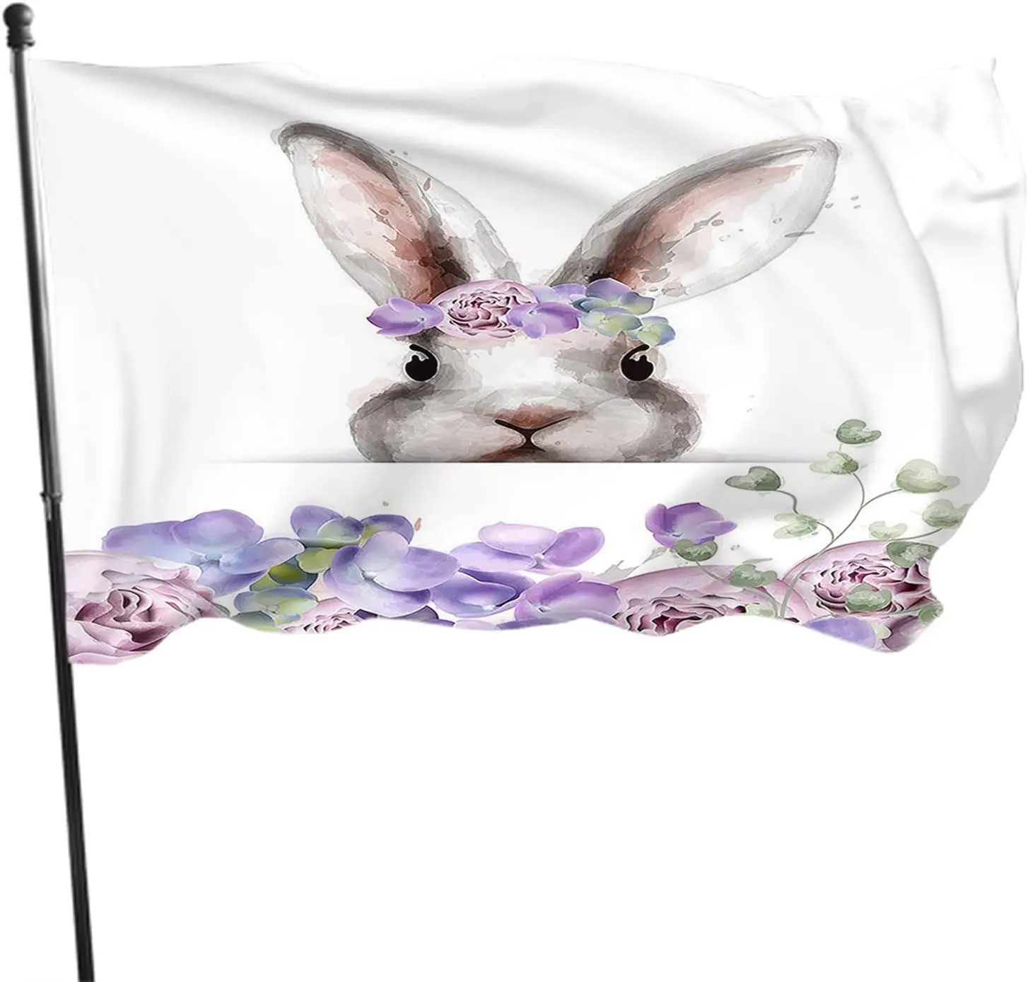 Rabbit Flag Bunny Cute Animal with Floral Wreath Watercolor Flowers Outdoor Flags Large Welcome Yard Banners Home Garden Yard