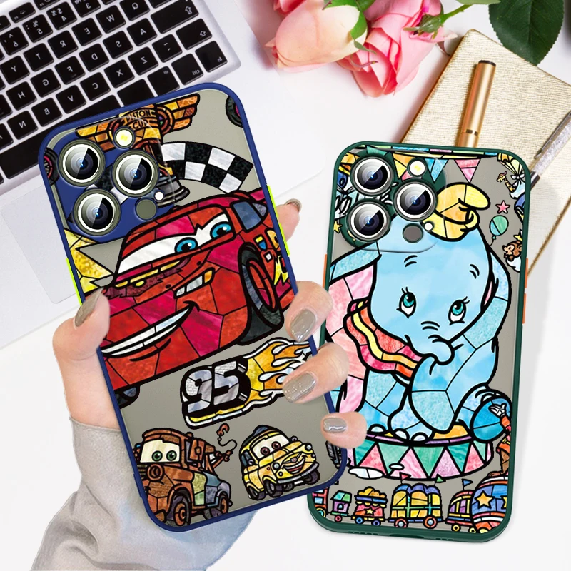 

Disney Lightning McQueen Dumbo For Apple iPhone 14 13 12 11 XS XR Pro MAX 8 7 6 Plus Frosted Translucent Funda Phone Case