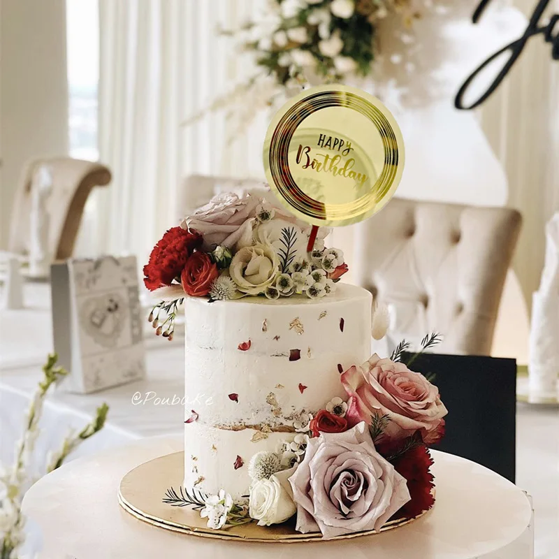 

Украшения для торта, акриловый круглый Топпер для торта «С Днем Рождения», золотой, серебряный, розовый, золотой, кекс, десертный знак для де...