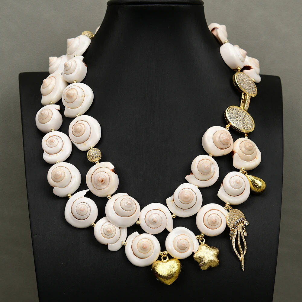 G-G 2 нити натуральная морская раковина жемчуг матовый Cz выложенный кулон