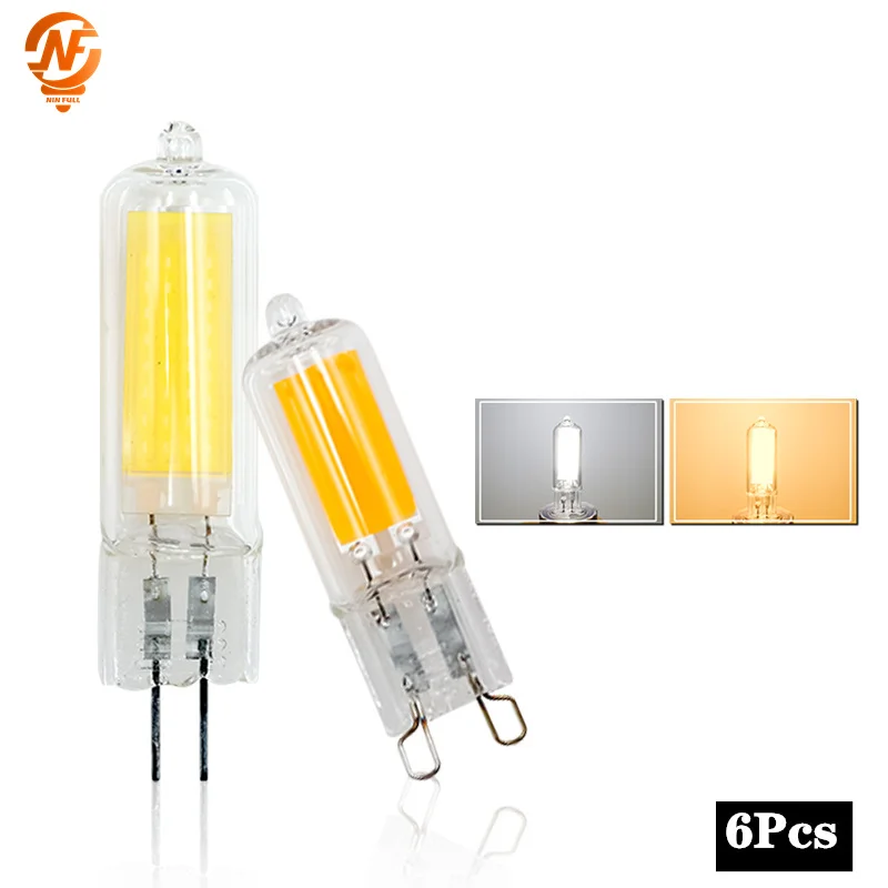 6Pcs/lot LED Bulb 6W 9W G4 G9 LED Lamp AC 220V 230V 240V LED Glass Bulb Cob 360 Beam Angle Replace Halogen Chandelier Light