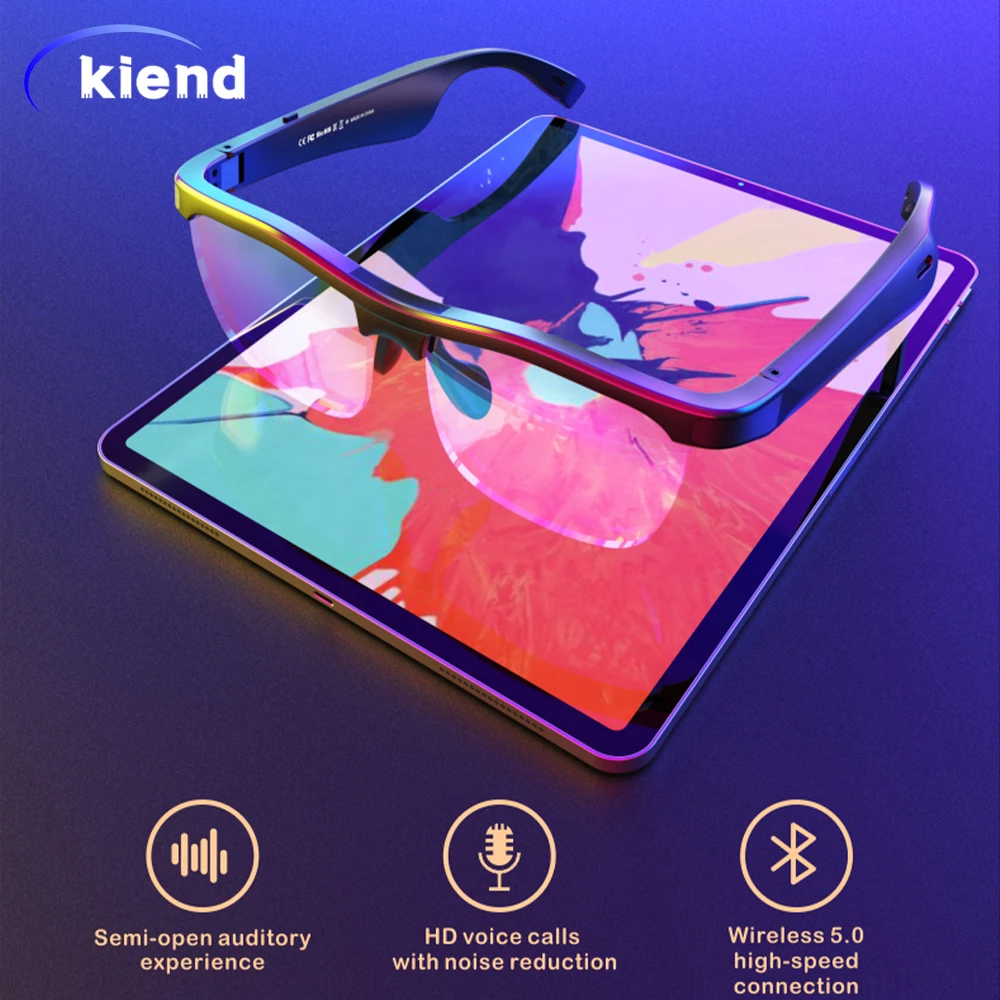 

Kiend Smart Glasses Wireless Bluetooth 5.0 Sunglasses Outdoor Smart Sport Hands-Free Calling Calling Music Anti-Blue Eyeglasses