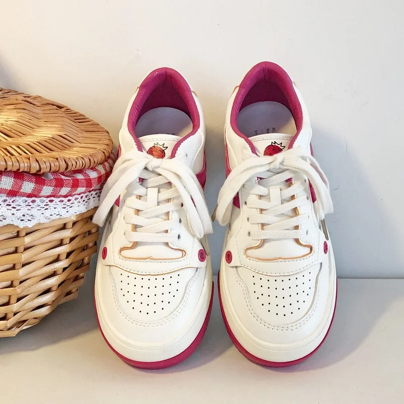 

HOUZHOU 2022 Korean Summer New Kawaii Strawberry Platform Flat Women's Sneakers Casual Vulcanize Sports Canvas Shoes Lolita