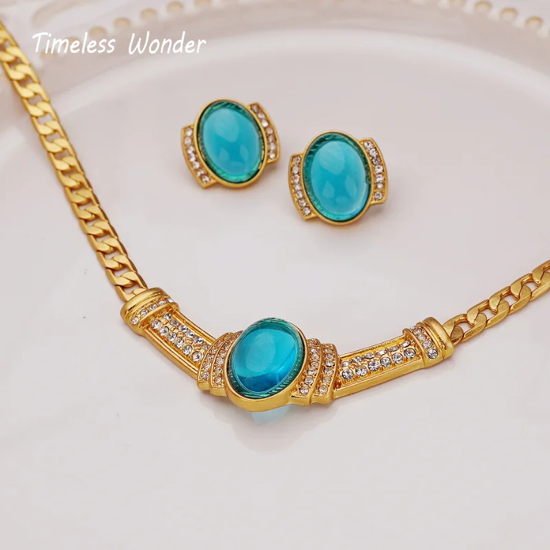 

Timeless Wonder Gorgeous Zirconia Geo Glass Chains Necklace for Women Designer Jewelry Goth Runway Luxury Rare Punk Set 4423