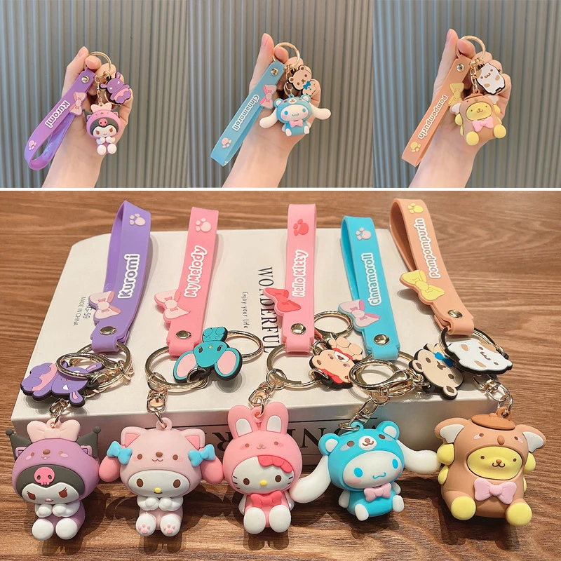 

Sanrioed мультфильм аниме брелок кукла Cinnamoroll помпон пурин КТ кошка сумка орнамент Kawaii силиконовый брелок Подвеска Аксессуары