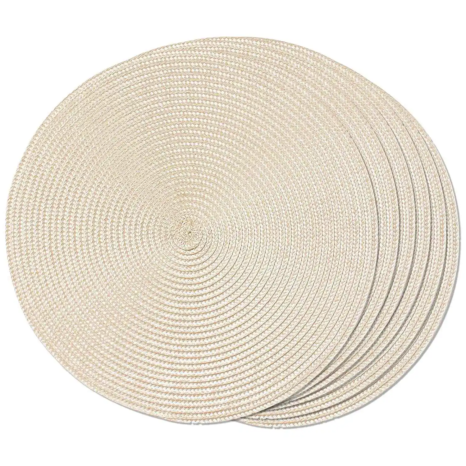 

Round Braided Placemats Set of 6 Table Mats for Dining Tables Woven Washable Non-Slip Place Mats 15 Inch(Beige)