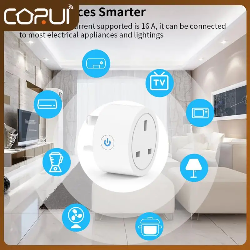 

Uk Plug Timer Function Portable Wifi Plug Voice Control Wireless Control Smart Life App 10a Socket Outlet With Energy Monitering