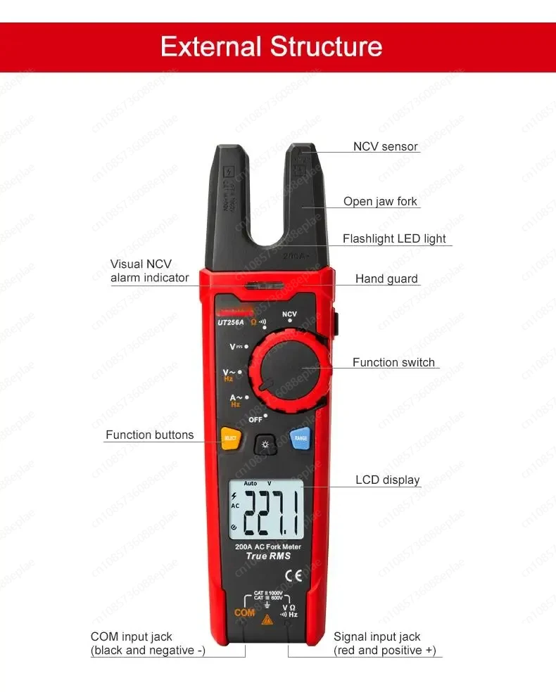 UT256A Цифровые клещи True RMS Вилочный измеритель Плоскогубцы переменного тока