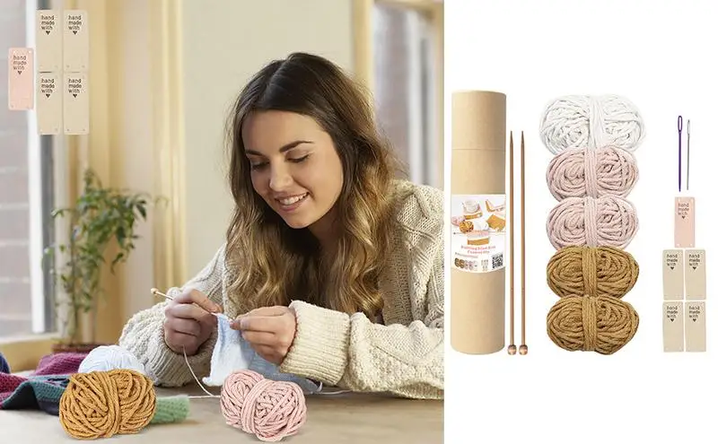 

DIY Coaster Knitting Kit with Needles Cotton Rope Knitting Yarn Complete Crochet Kit for Coasters Handicraft DIY and Accessories