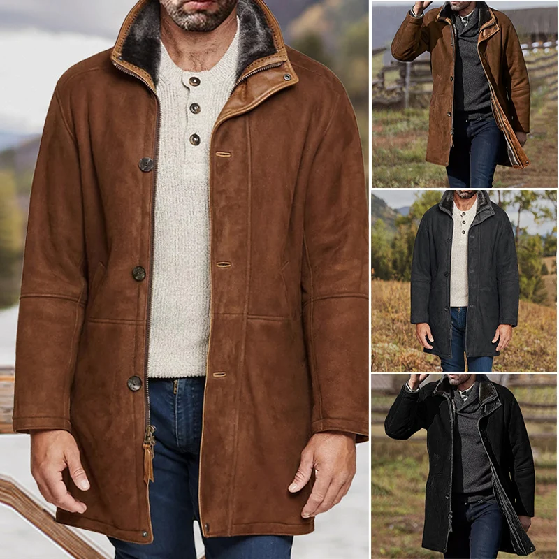 

Cappuccino Spanish Merino Coat for Men Long Loose Winter Coat Button and Zipper Design PR Sale