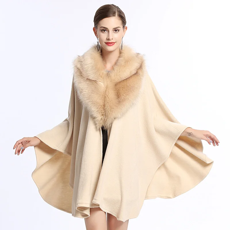 Autumn and winter new style imitation fox fur big fur collar loose large knitted cape cape