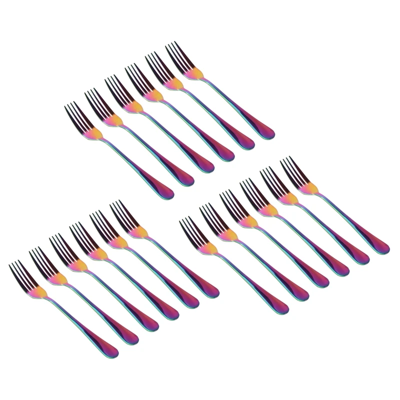

Stainless Steel Table Forks Set, 18Pcs Rainbow Color Stainless Steel Tableware Cutlery Dinnerware Set Dishwasher Safe