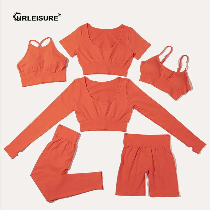 

CHRLEISURE New Seamless Sportswear Set Women Gym High Waist Hip Lift Leggings Sports Shorts Crop Top Quick Dry Workout Clothing