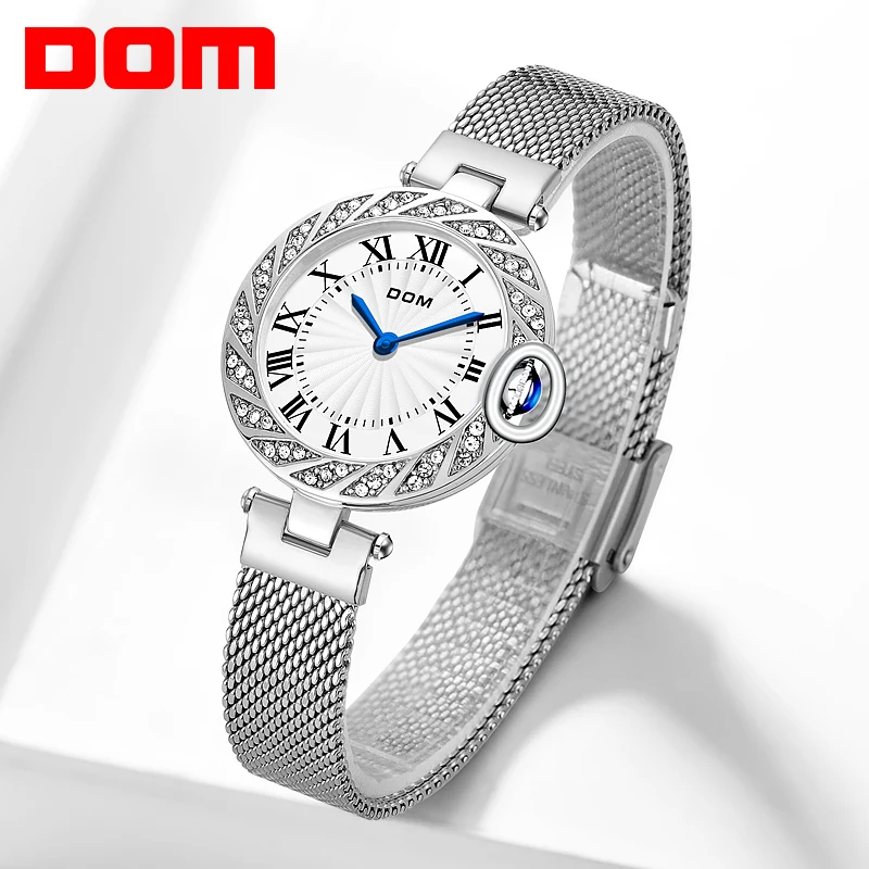 DOM Brand Luxury Fashion Ladies Watch Casual Quartz Unique Fashion Diamond Craft Simple Watch Leather watch for women free shipi