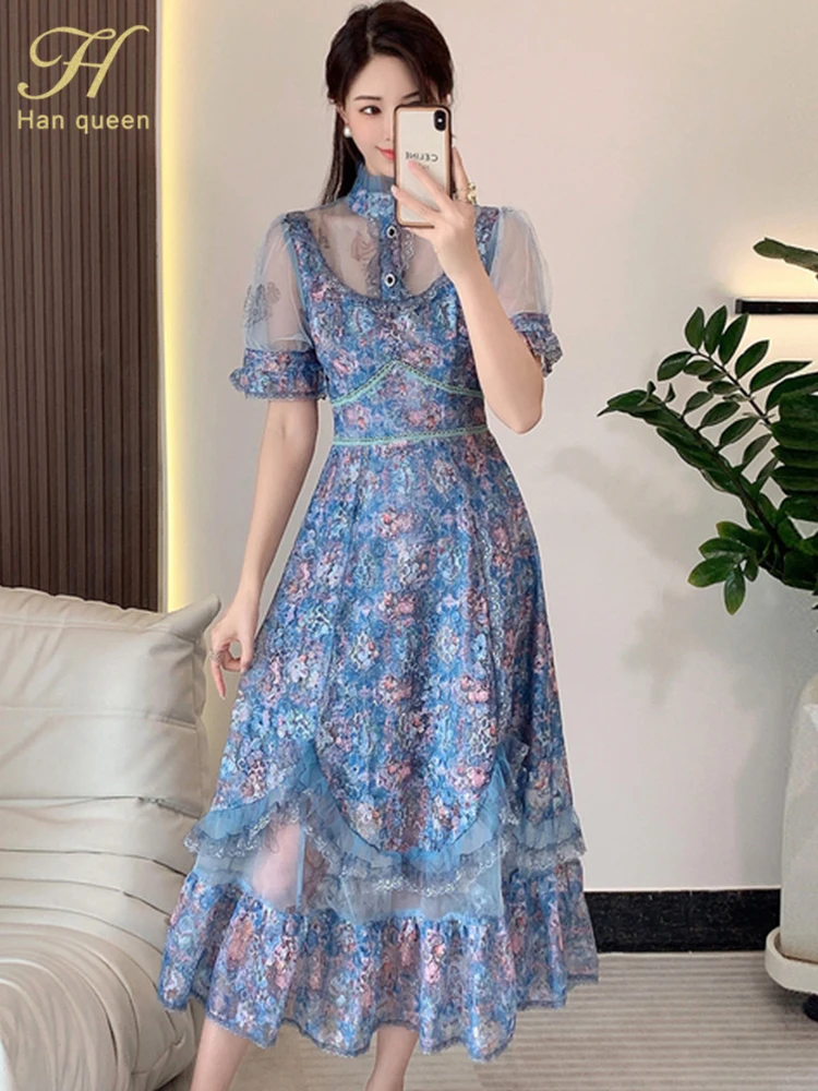 

Женское винтажное платье с принтом H Han Queen, простое шикарное длинное платье для работы, элегантное модное офисное Повседневное платье-трапе...