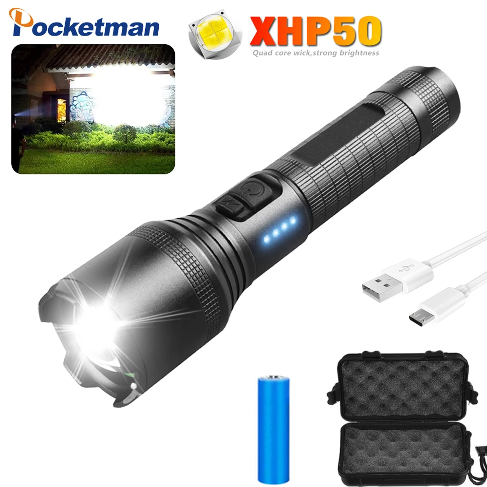

New P50 flashlight LED strong light flashlight USB rechargeable torch lantern powered by 18650 battery waterproof hand lamp
