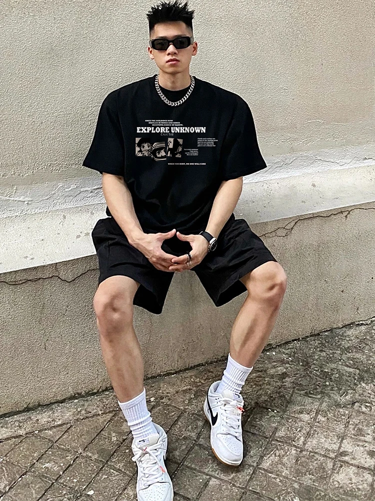 INS модные футболки для мальчиков из чистого хлопка с принтом аниме летние