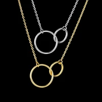 charm double circle interlock clavicle short necklace for women stainless steel simple round necklace jewelry gift