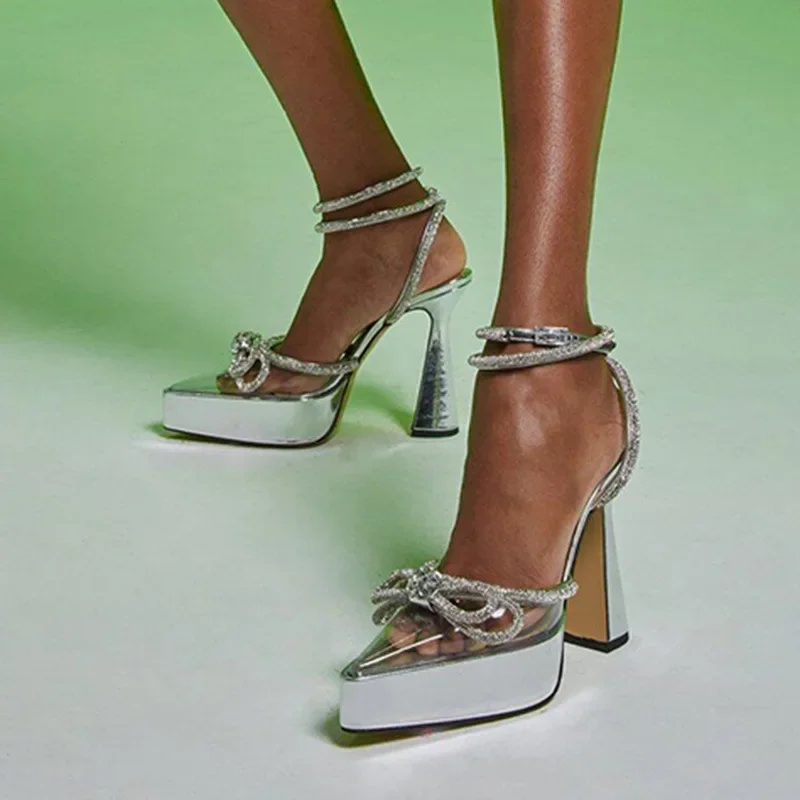 Женские прозрачные сандалии с острым носком на платформе