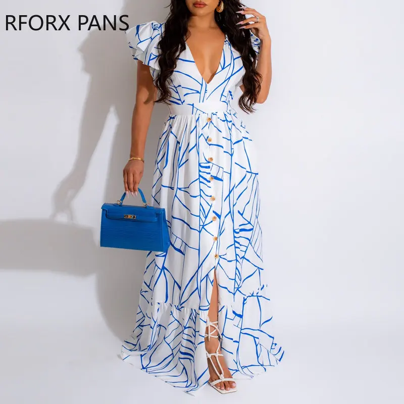 

Женское длинное платье на пуговицах, соблазнительное облегающее Платье макси с рукавами-тюфельками и глубоким V-образным вырезом, 2023