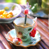 tea coffee mugs ceramic goldfish milk mug home decor crafts room wedding decoration porcelain sculpture tea cup gift