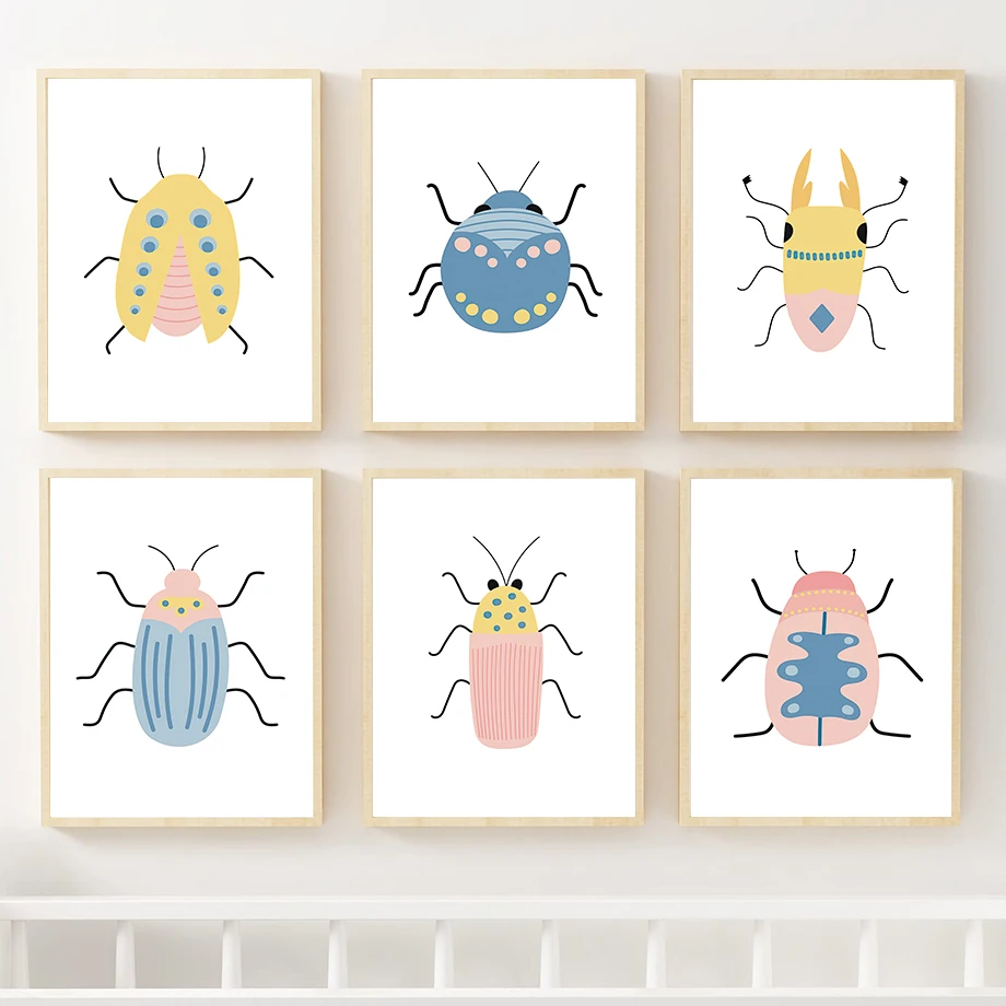 Божья коровка жук милая печать насекомых художественный плакат искусство принты