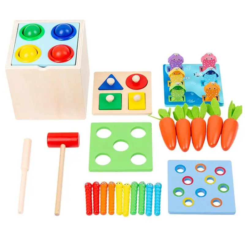 

Montessori 5 In 1 Magnetic fishing Toy Durable Box Wooden Toy Matching Game Carrot Harvest Catch Worm Shape Sorter Birthday Gift