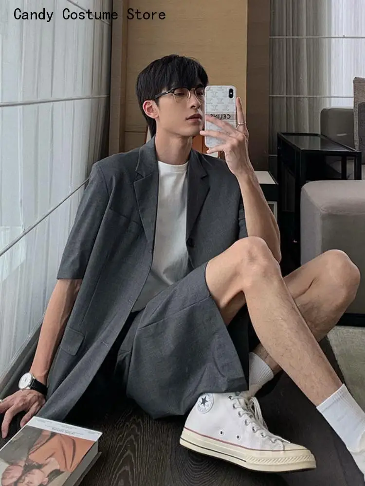 Dk Uniform Jacket Trousers Men's Blazer Suit Korean Trend Handsome High Street Casual 2Pcs Set Hong Kong Style Handsome