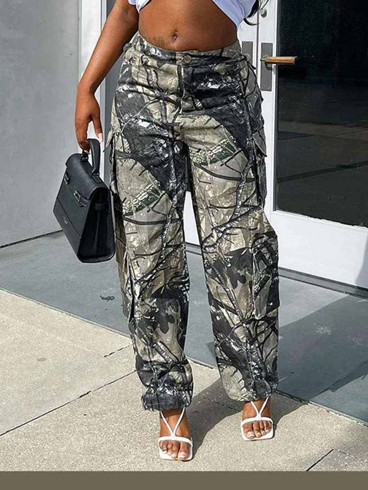 

YIKUO Camouflage Cargo Pants Women Autumn 2022 Vintage Pockets Trousers Harajuku Y2k Pants Casual Hipster Streetwear Grunge