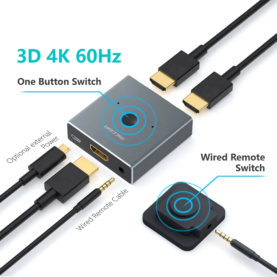 

Переключатель HDMI New4K Mini 1 в 2, проводное управление HD2.0 для XBOX 360, PS4, Smart Android, HDTV, адаптер переключателя, Spliter MICCGIN