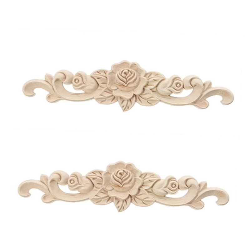 

2 European Style Woodcarving Furniture Inlaid Decals Unpainted Frame Home Door Cabinet Bedside Decoration 38X8cm