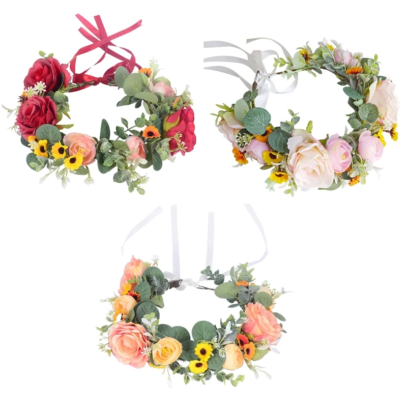 

Faux Flower Shape Crown Durable Hair Hoops Wedding Crowns for Women Flower Girls DXAA