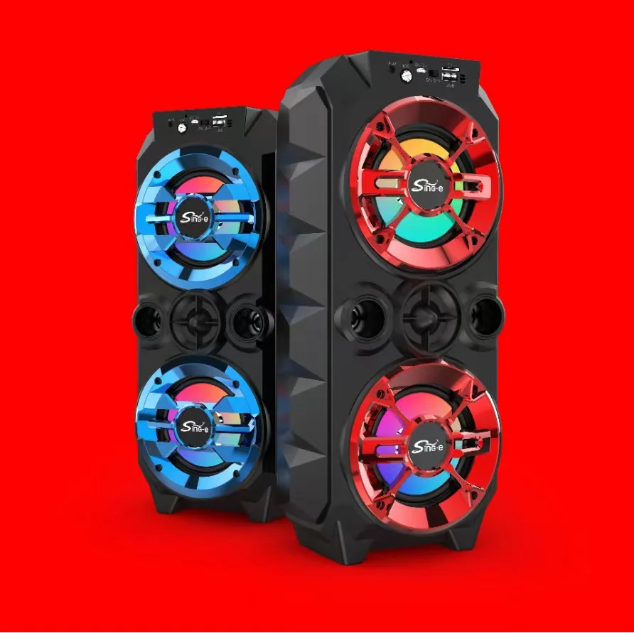 Outdoor Dual 4-inch boombox Square Dance Bluetooth Speaker Portable 360 Stereo Wireless Card Subwoofer K Song Large caixa de som