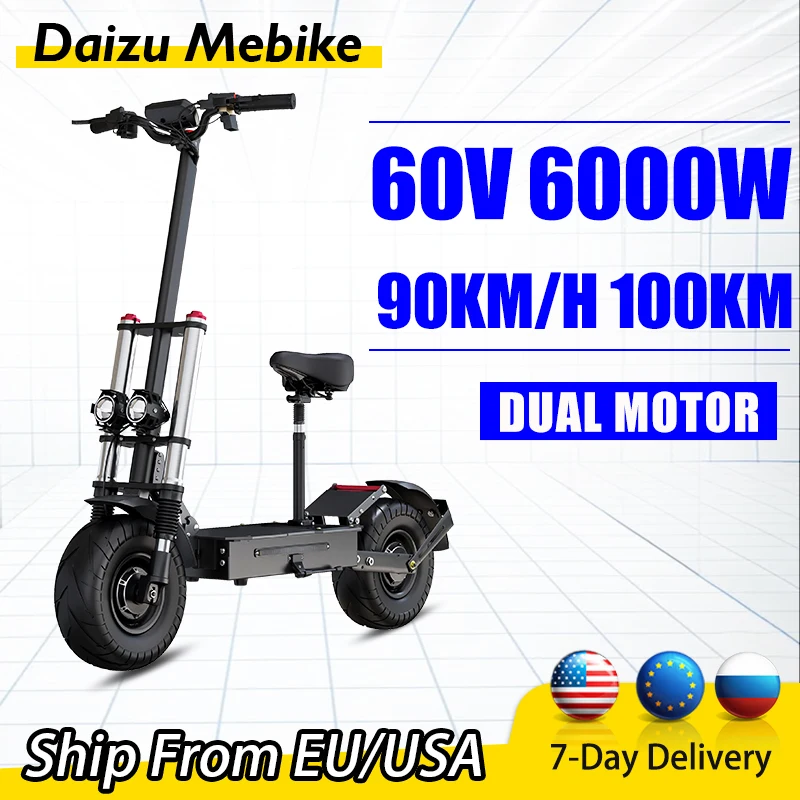 

Электрический скутер Escooter, 60 в, 6000 Вт, максимальная скорость 85 км/ч, максимальный пробег 100 км, электрические скутеры для взрослых, 13-дюймовые ...