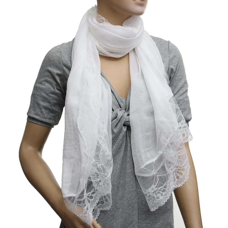 

Hot kf-Woman Scarves Chiffon Lace Scarf Wrap Scarf white