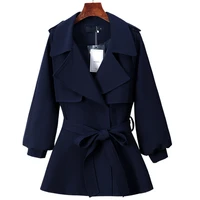 windbreaker womens 2022 new lace up lapel korean version fashion temperament slim spring and autumn hong kong style short coat