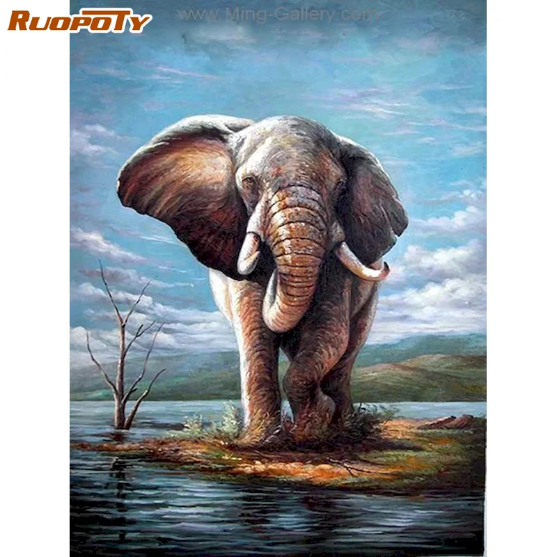

Алмазная живопись RUOPOTY, полная выкладка, квадратный слон, алмазная вышивка, распродажа, алмазная животная, стразы, картины, бисероплетение