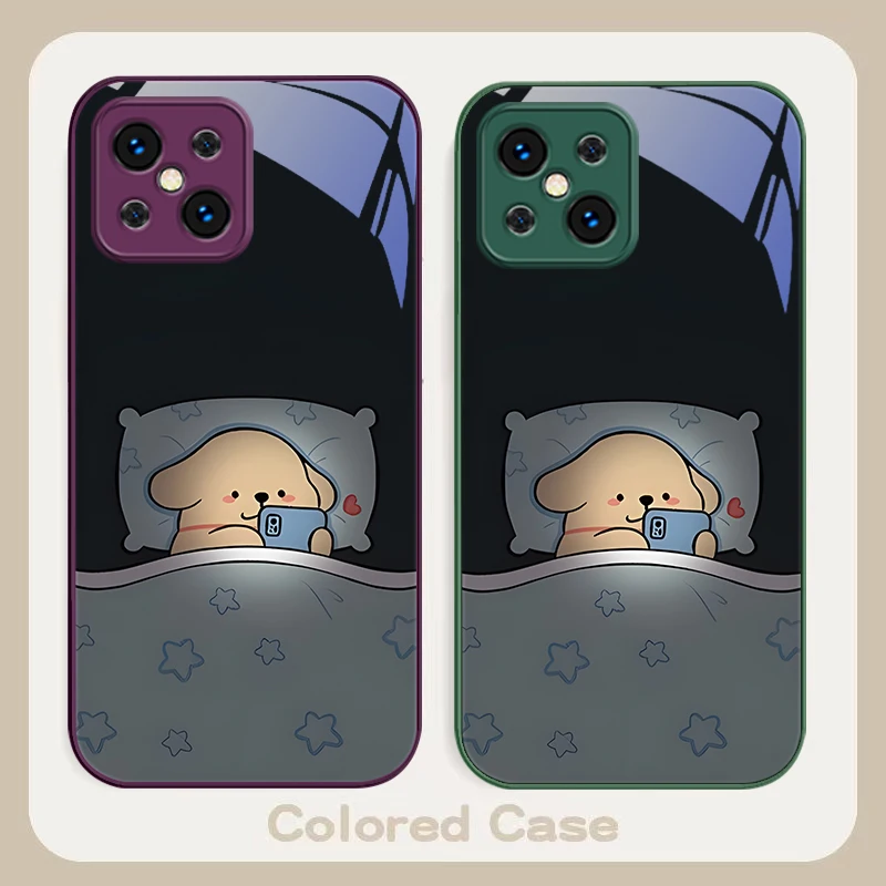 Staying up late dog male For Find X5 X3 Lite Reno 6 4Z 5G OPPO A72 79 73 58 A54S OnePlus Nord N200 Tempered glass phone case
