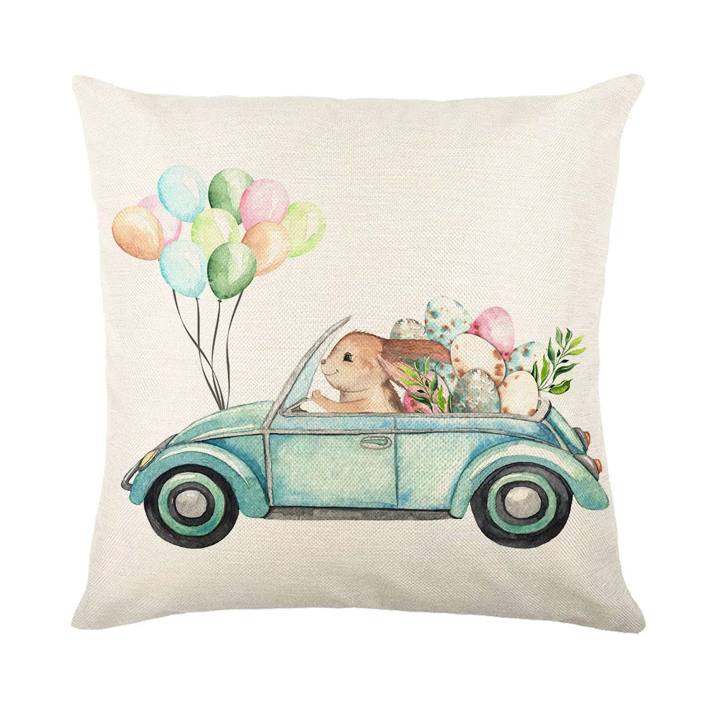 spring easter home decor cushion cover flowers bunny eggs printed pillow cover easter decorations square linen throw pillowcase free global shipping