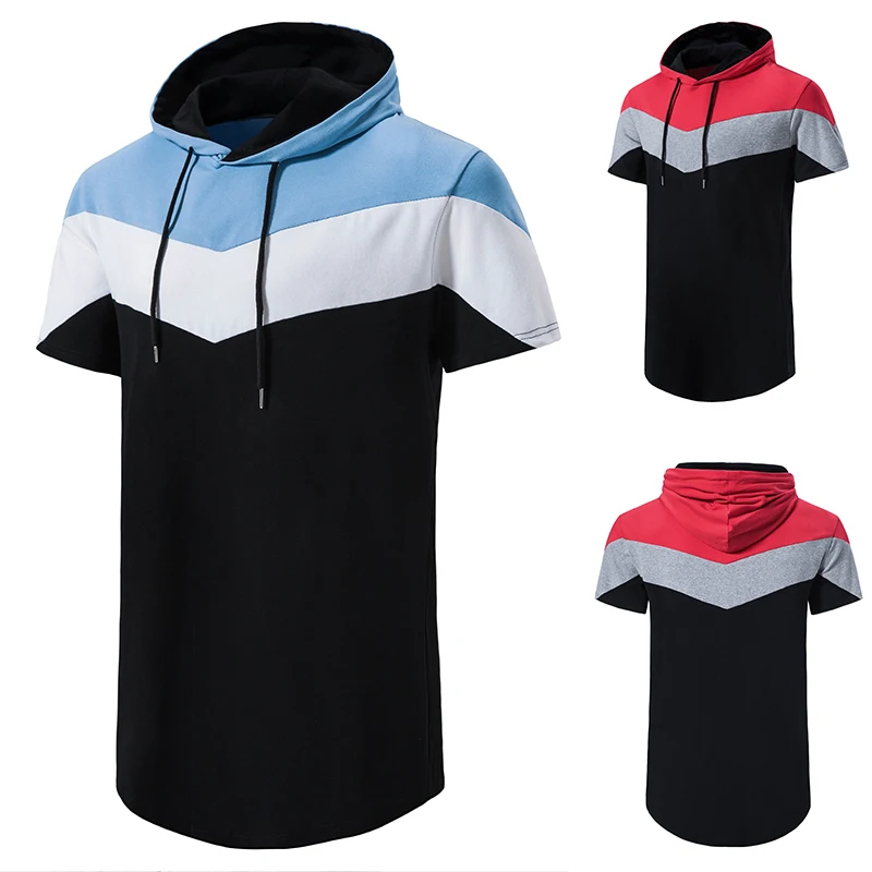 

Мужские толстовки с коротким рукавом, повседневные уличные спортивные футболки смешанных цветов с длинным подолом, новинка 2022
